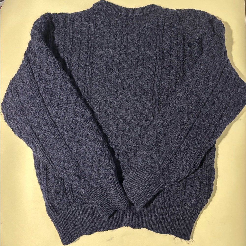 Vintage Ireland Irish wool Club Room navy blue fisherman knit sweater Large - Picture 2 of 5